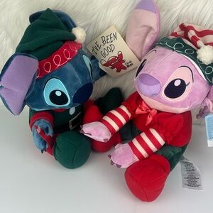 Stitch & Angel Plush Set  Disney Parks Christmas Elf Stitch Holiday Toy New